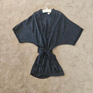 Natori II Sheer Polka Dot Belted Robe, 3/4 Length Sleeve Lace Trim, SZ M